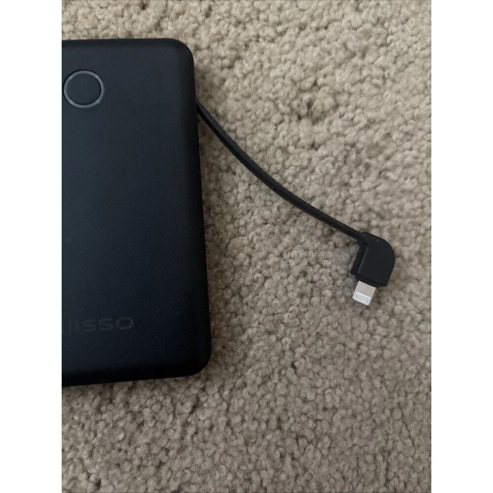 MIISSO 10000mAh Slim Power Bank Built-In Cables Qi 2-Port White